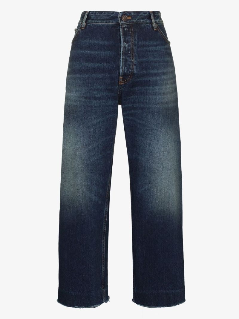 Blue Cropped Wide-leg Jeans