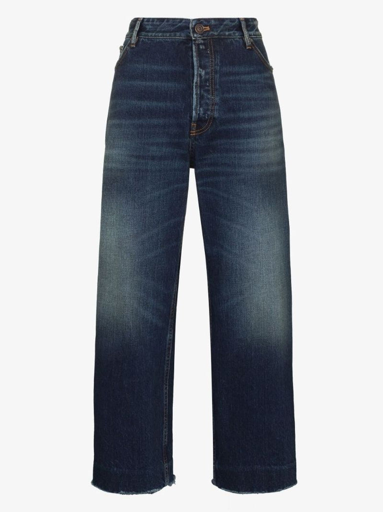 Blue Cropped Wide-leg Jeans