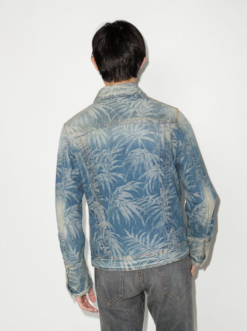 Blue Palm Jungle Print Denim Jacket