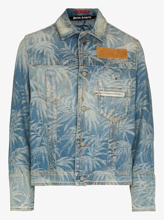 Blue Palm Jungle Print Denim Jacket