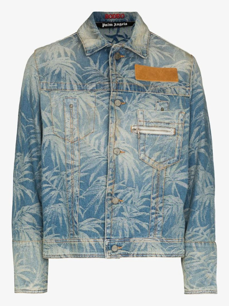 Blue Palm Jungle Print Denim Jacket