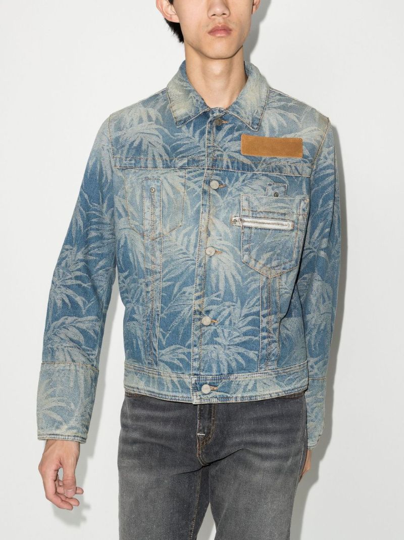 Blue Palm Jungle Print Denim Jacket