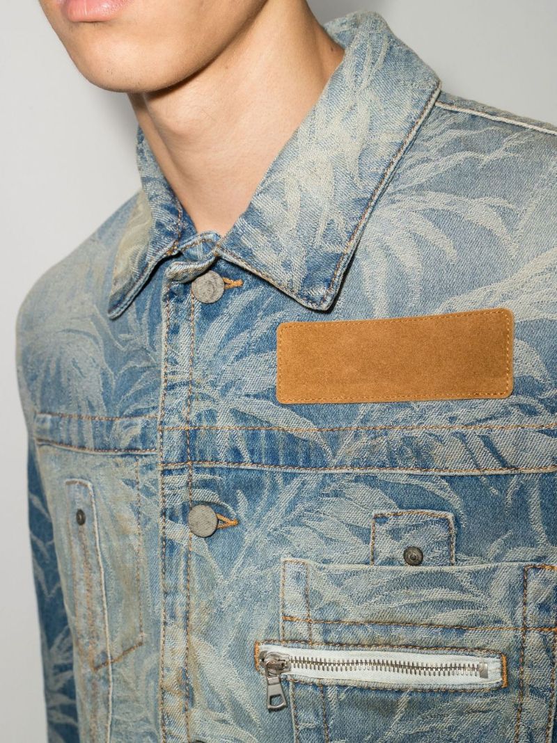 Blue Palm Jungle Print Denim Jacket