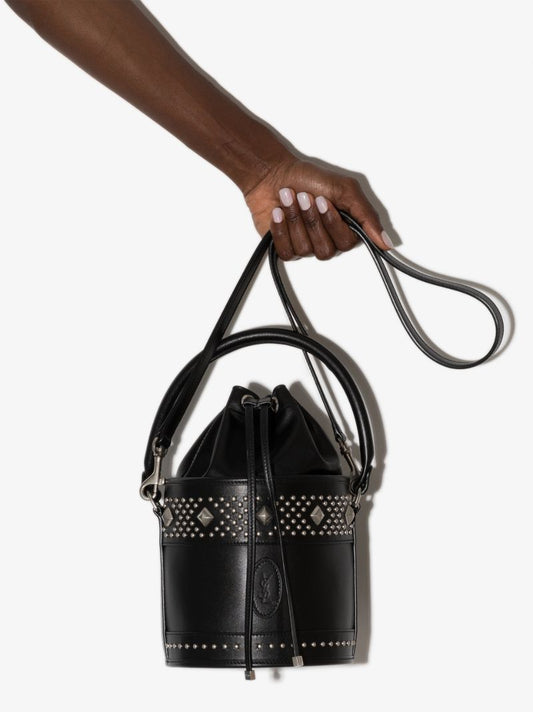 Black Bahia Studded Leather Bucket Bag