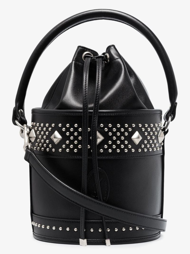 Black Bahia Studded Leather Bucket Bag
