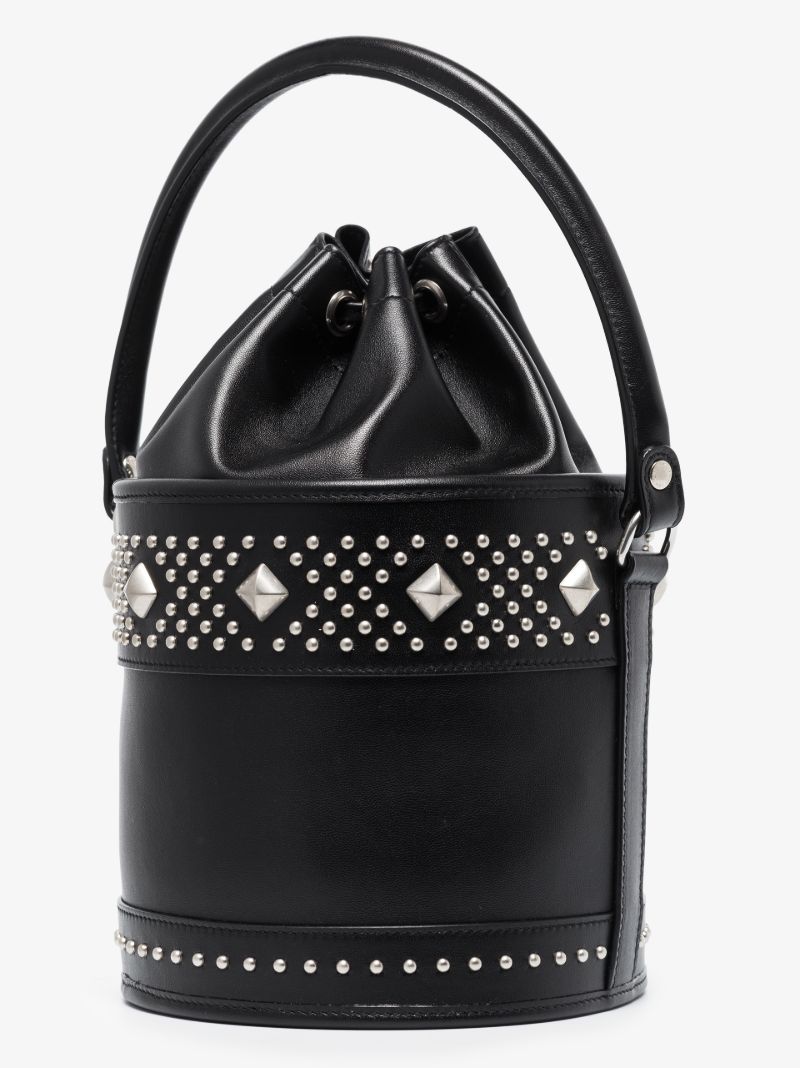 Black Bahia Studded Leather Bucket Bag