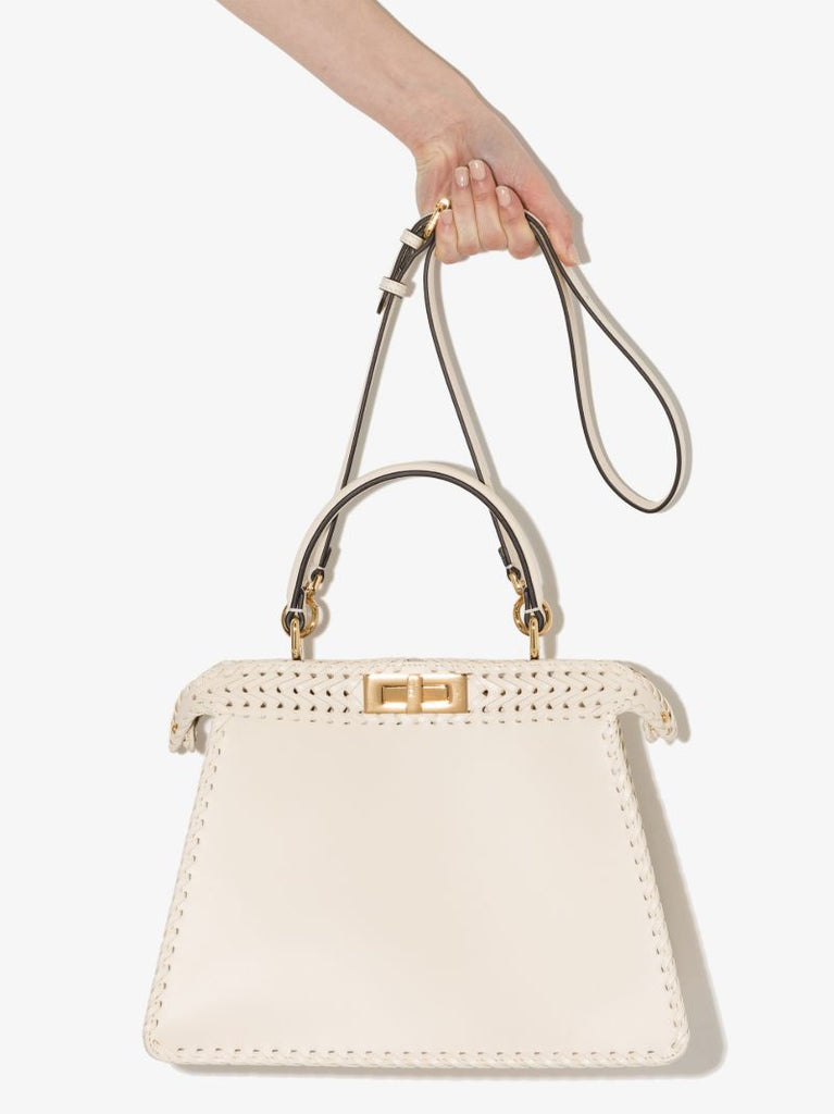 White Peekaboo Leather Tote Bag