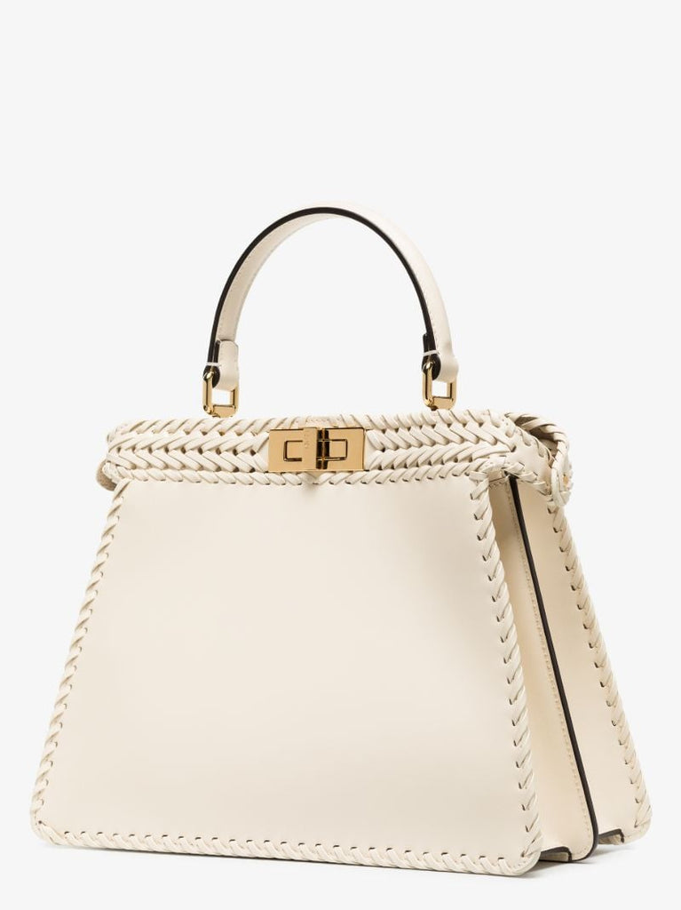 White Peekaboo Leather Tote Bag