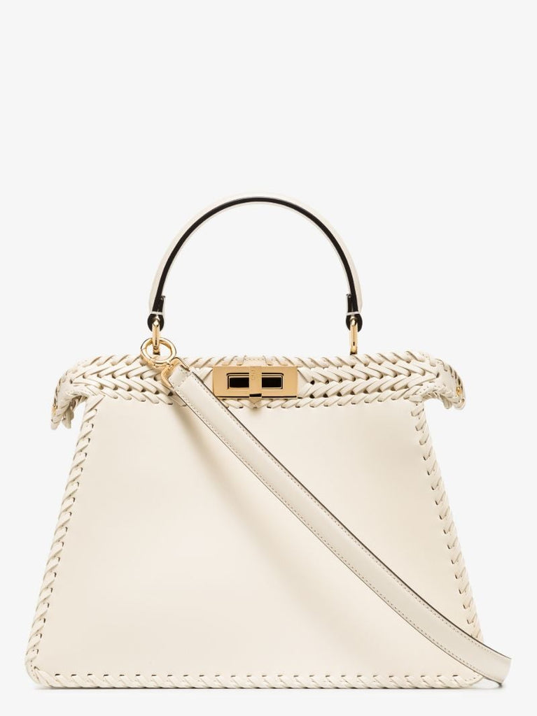 White Peekaboo Leather Tote Bag