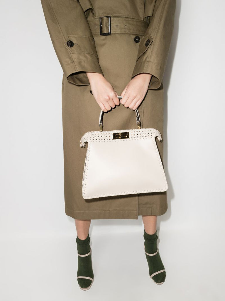 White Peekaboo Leather Tote Bag