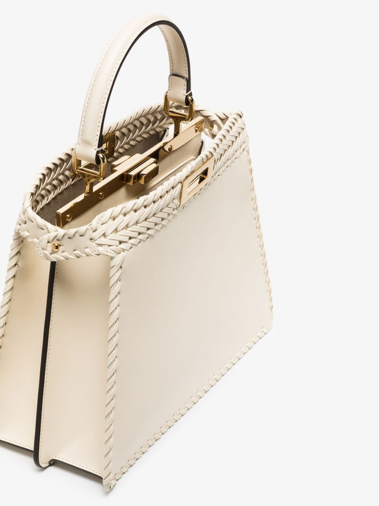 White Peekaboo Leather Tote Bag