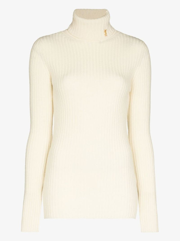 Logo Plaque Ribbed Turtleneck Sweater