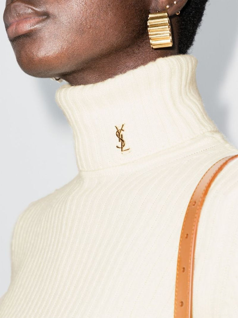 Logo Plaque Ribbed Turtleneck Sweater
