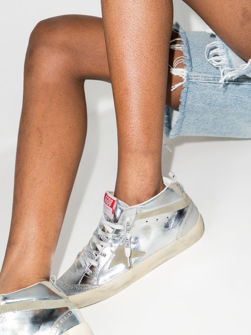 Silver Mid-star Leather Sneakers