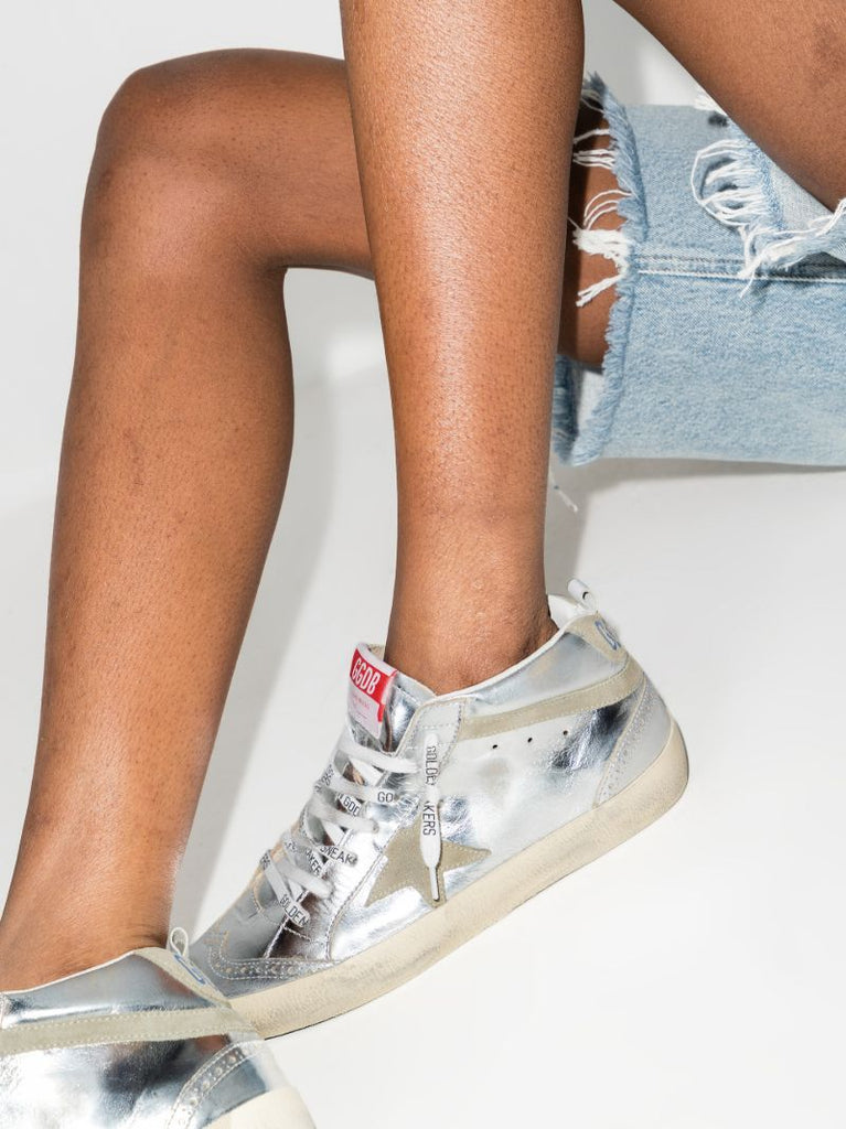 Silver Mid-star Leather Sneakers