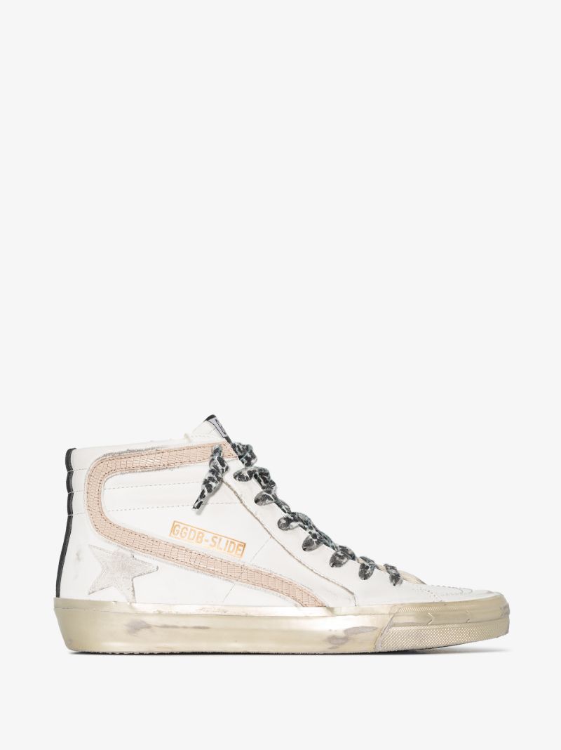White Slide High Top Leather Sneakers