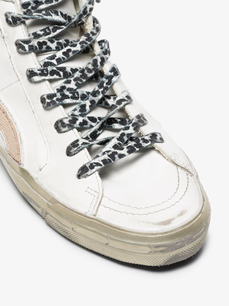 White Slide High Top Leather Sneakers