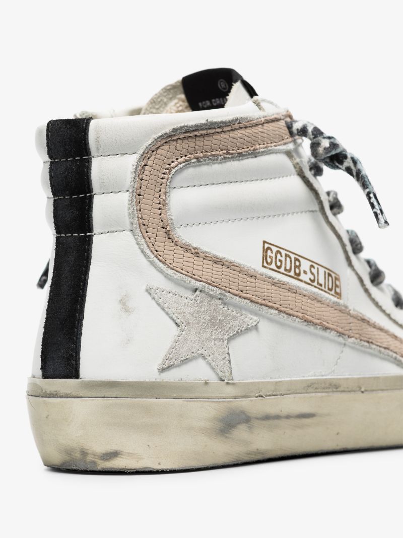White Slide High Top Leather Sneakers