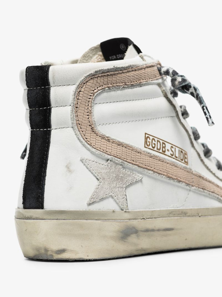White Slide High Top Leather Sneakers