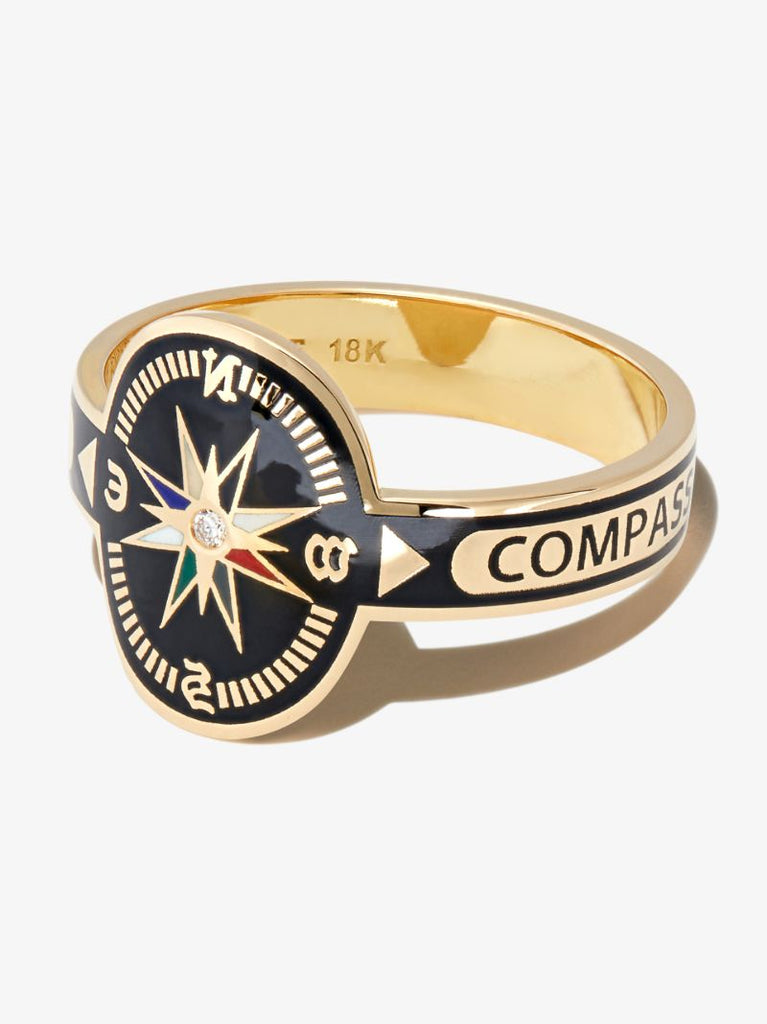 18k Yellow Gold Internal Compass Cigar Band Diamond Ring