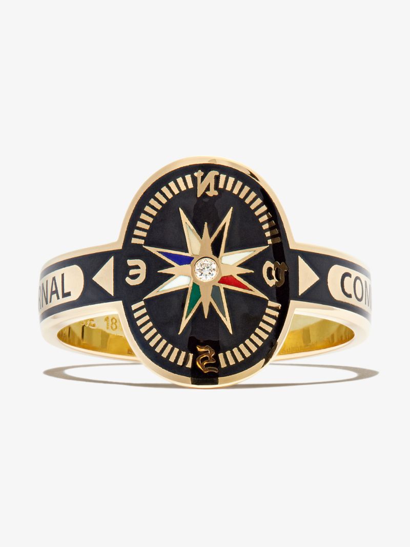 18k Yellow Gold Internal Compass Cigar Band Diamond Ring