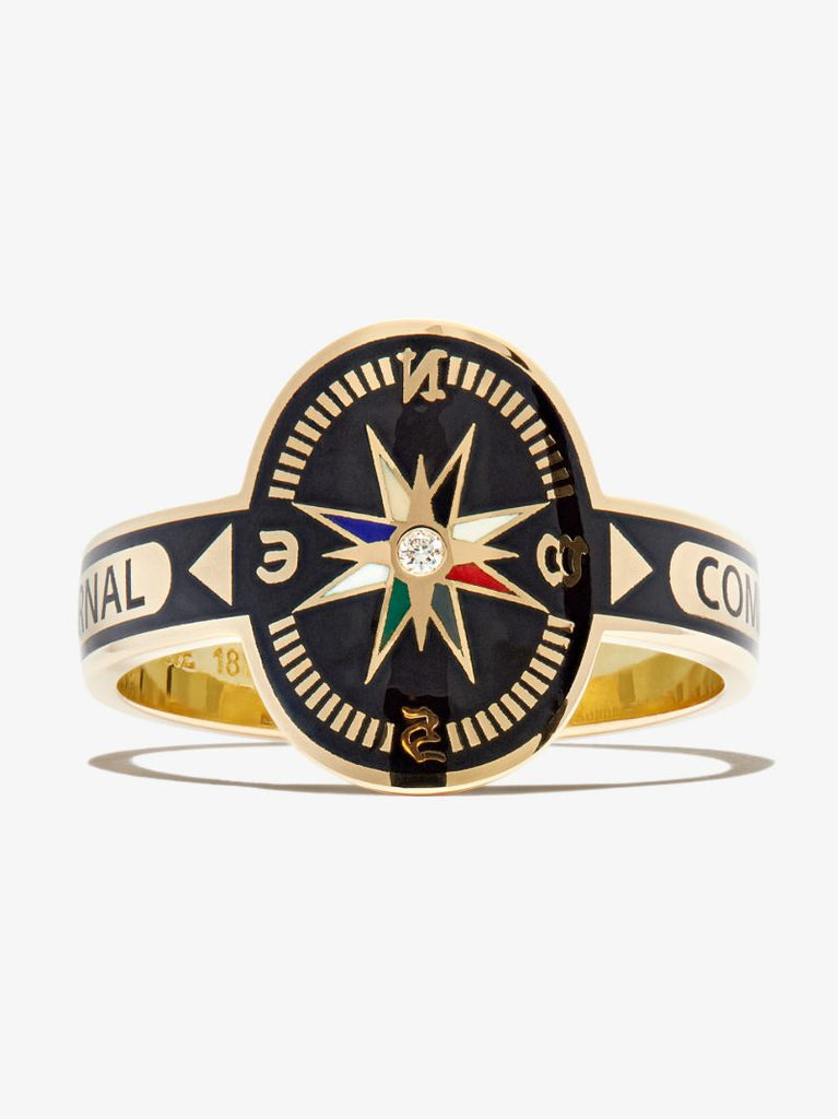 18k Yellow Gold Internal Compass Cigar Band Diamond Ring