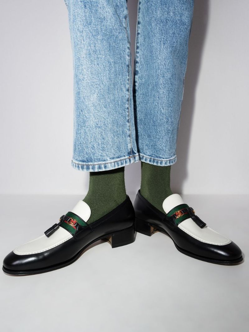 Black and White Paride Leather Loafers