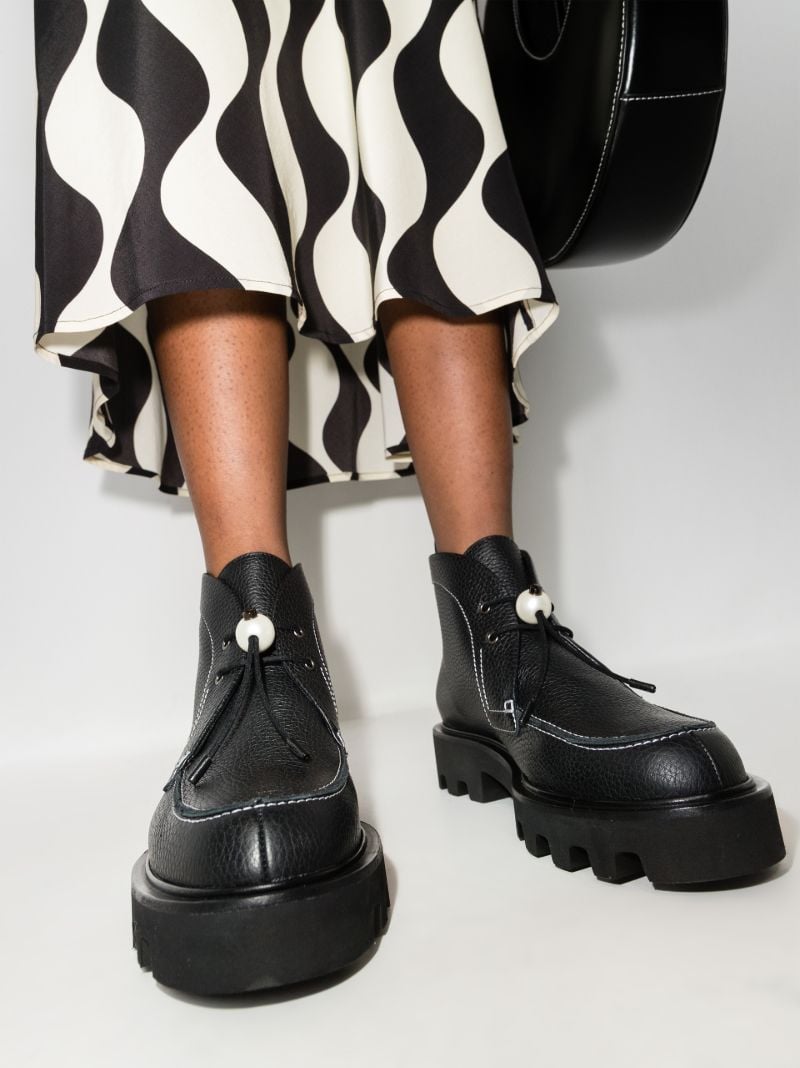 Black Delfi Leather Flat Ankle Boots