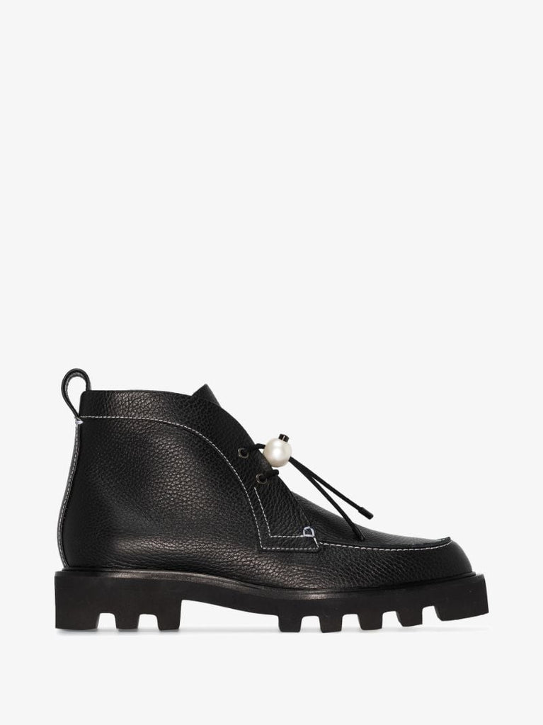 Black Delfi Leather Flat Ankle Boots