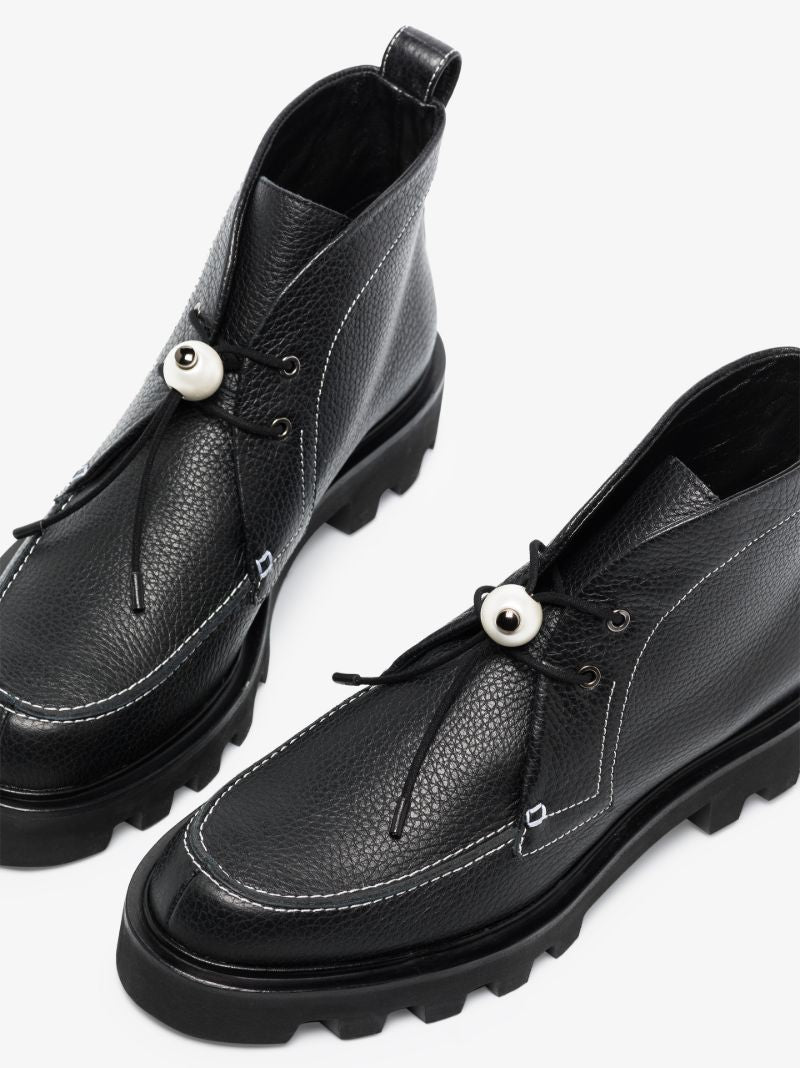 Black Delfi Leather Flat Ankle Boots