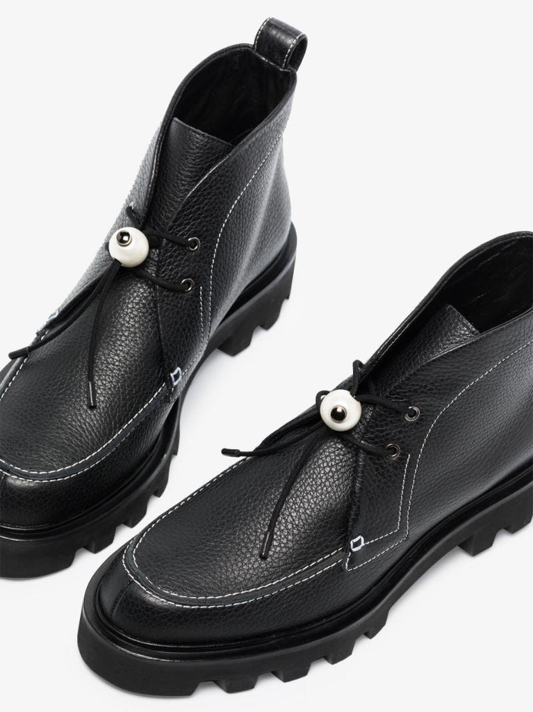 Black Delfi Leather Flat Ankle Boots