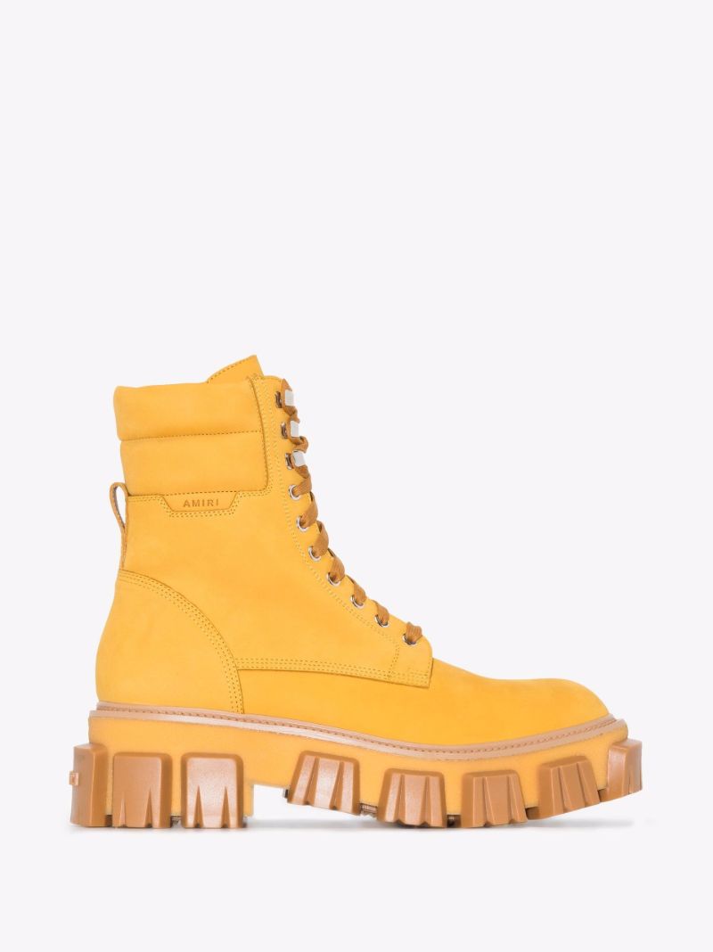 Yellow Crepe Lug Combat Leather Boots