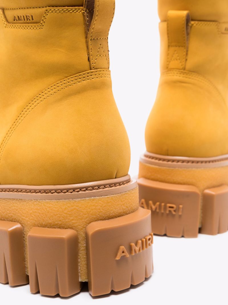 Yellow Crepe Lug Combat Leather Boots