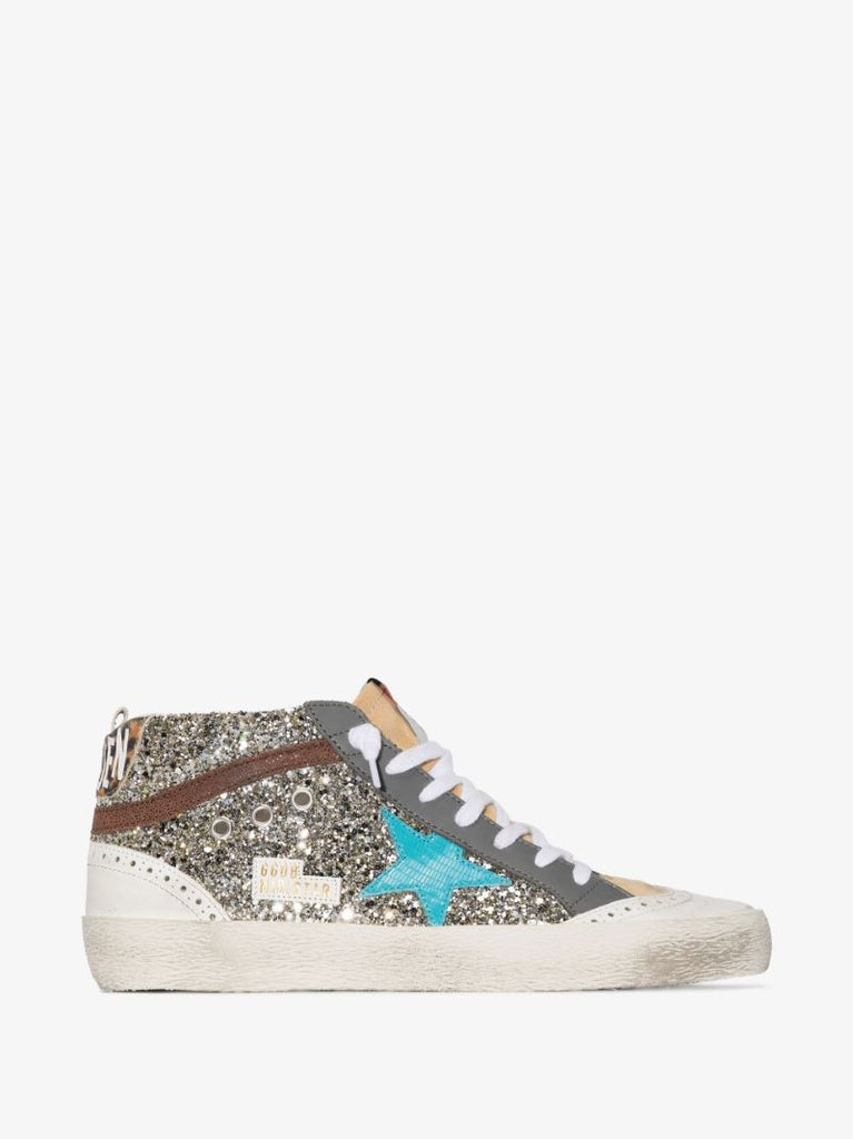 Silver Mid-star Leather Sneakers