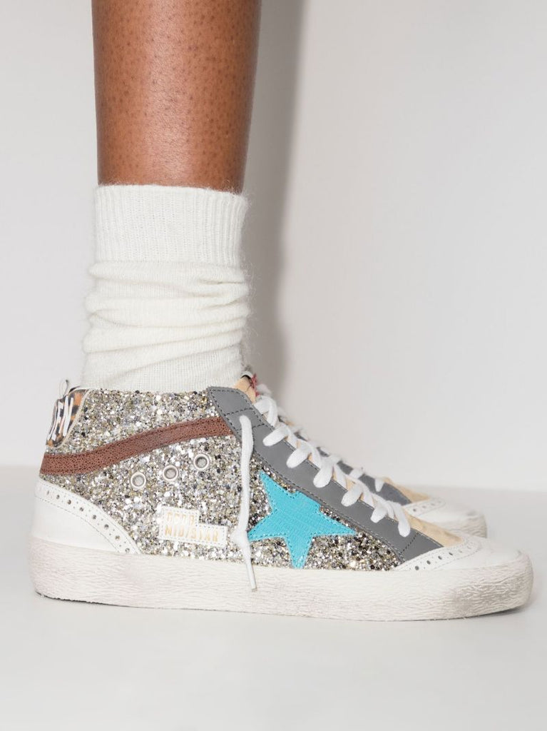 Silver Mid-star Leather Sneakers