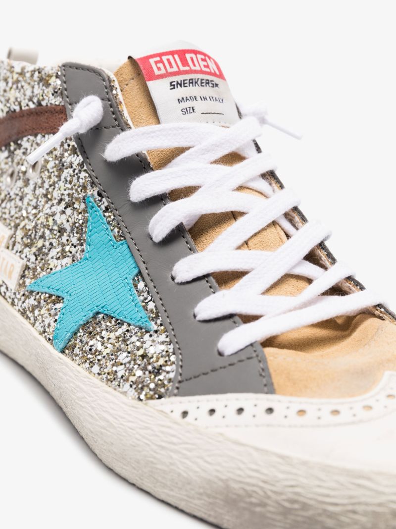 Silver Mid-star Leather Sneakers