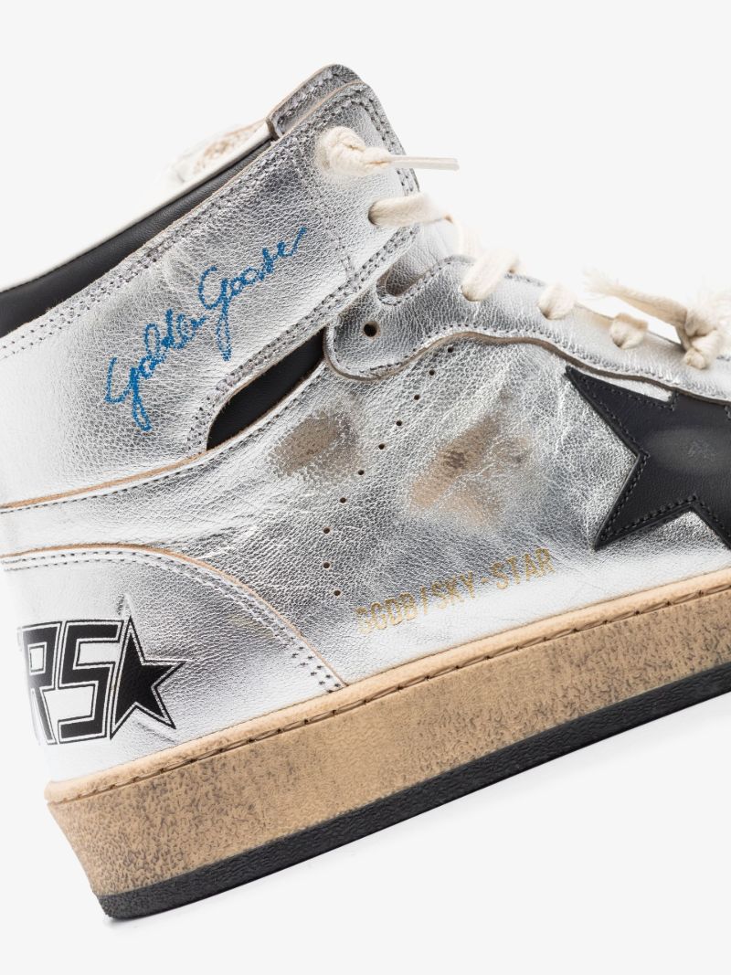 Silver Sky-star High Top Leather Sneakers