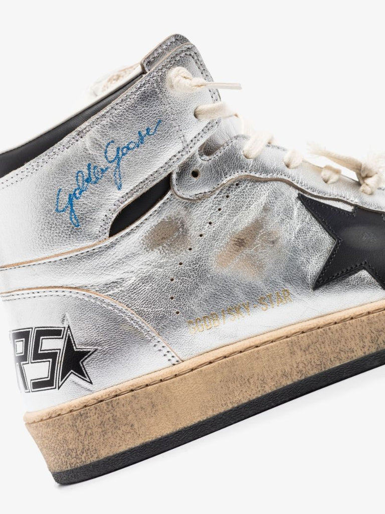 Silver Sky-star High Top Leather Sneakers