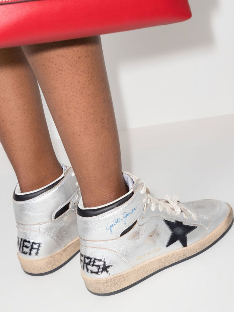 Silver Sky-star High Top Leather Sneakers