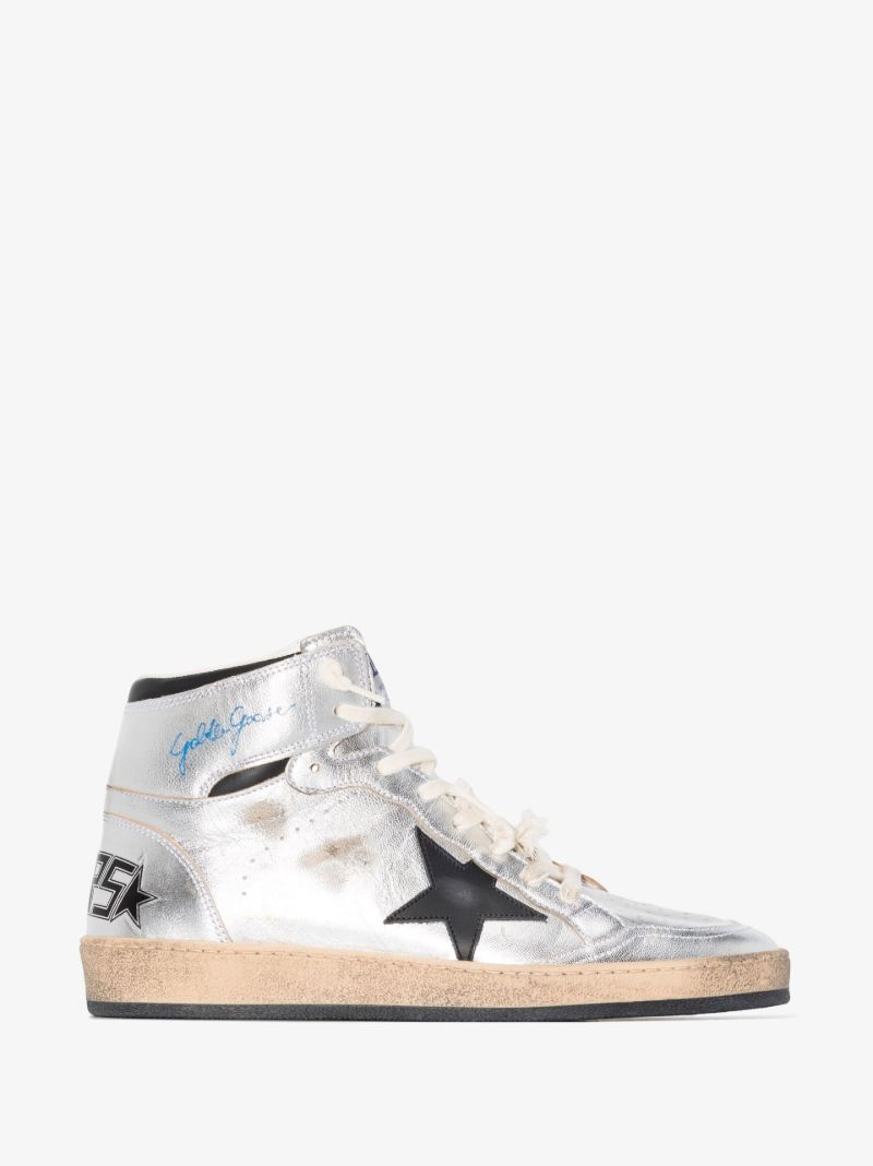 Silver Sky-star High Top Leather Sneakers