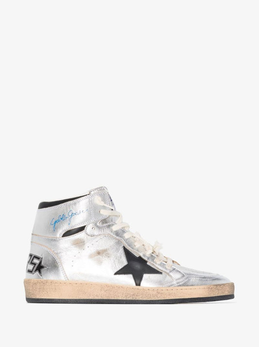 Silver Sky-star High Top Leather Sneakers