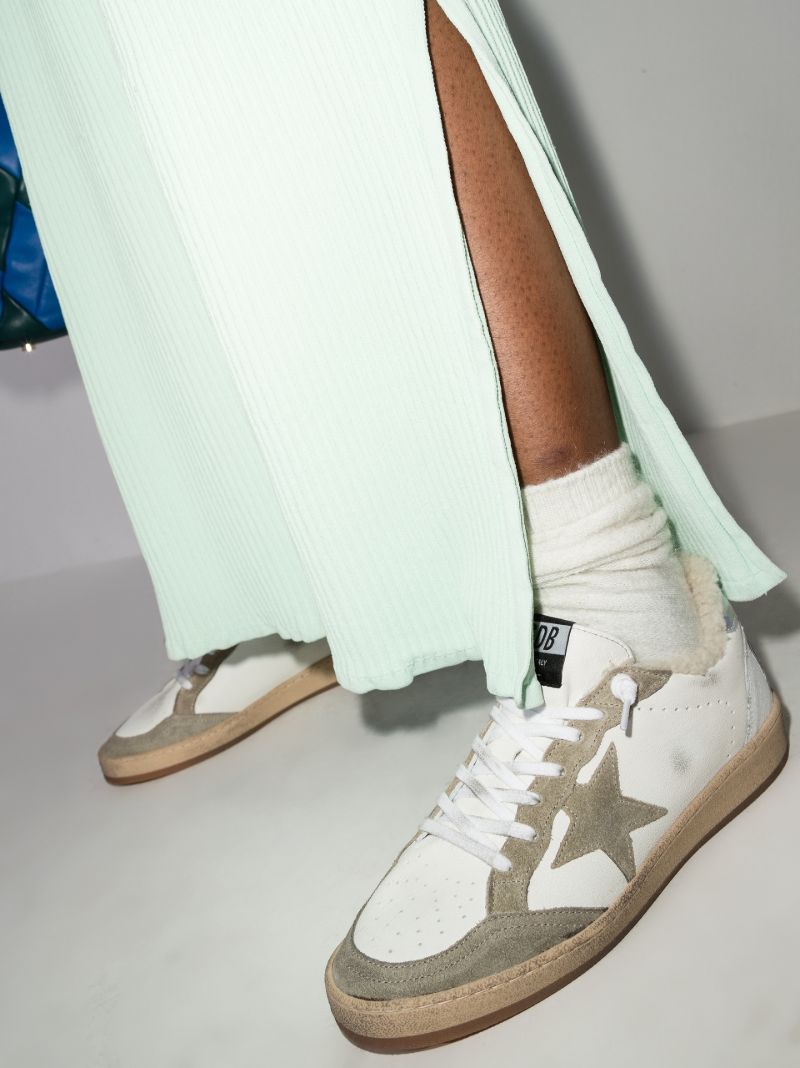 White Low Top Shearling Sneakers