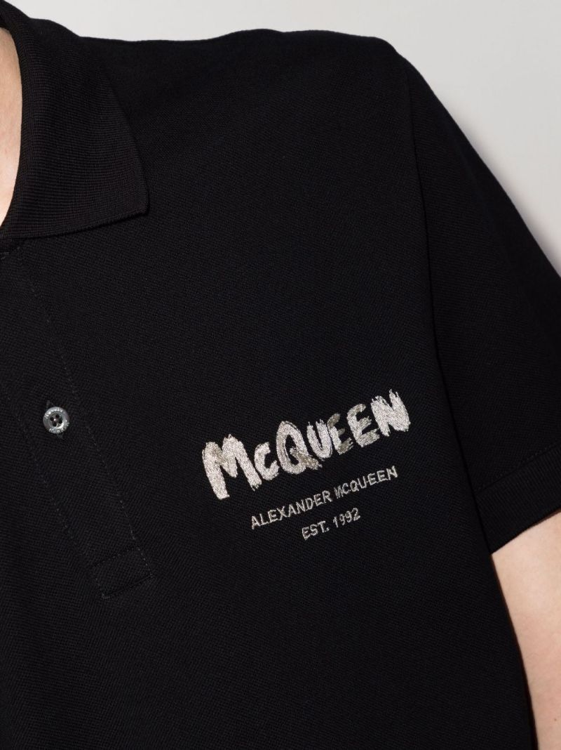 Black Graffiti Logo Cotton Polo Shirt