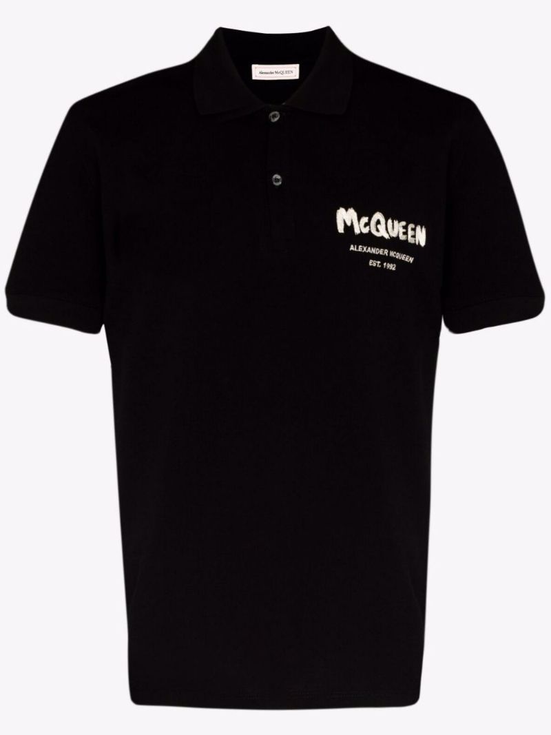 Black Graffiti Logo Cotton Polo Shirt
