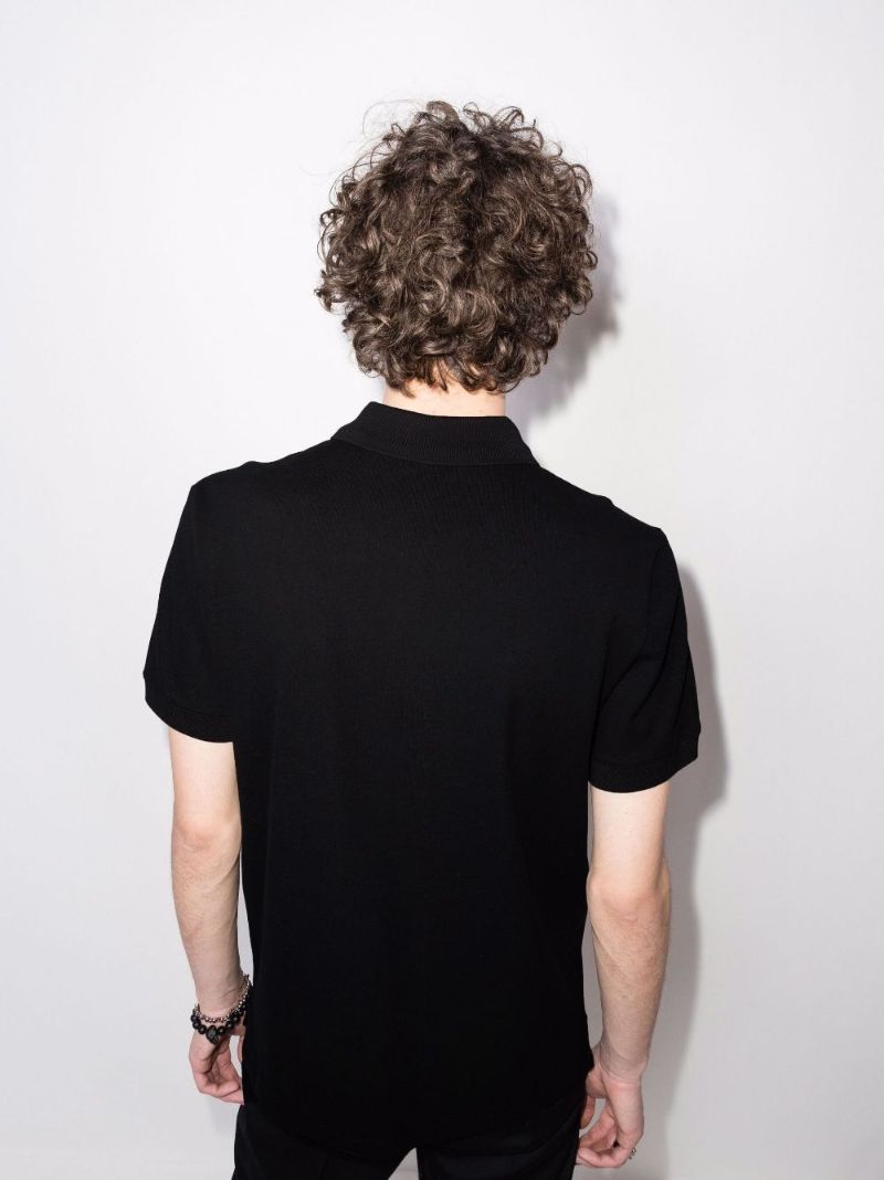 Black Graffiti Logo Cotton Polo Shirt