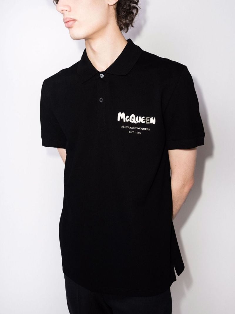 Black Graffiti Logo Cotton Polo Shirt