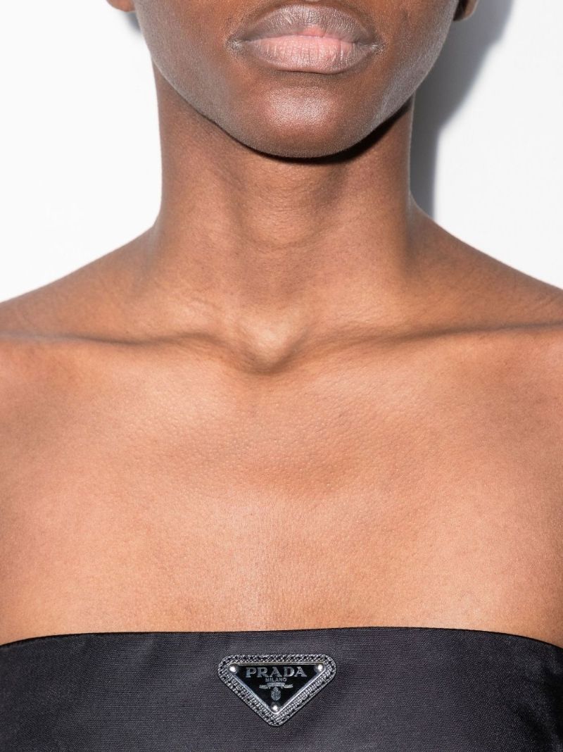Black Re-nylon Logo Plaque Bandeau Top