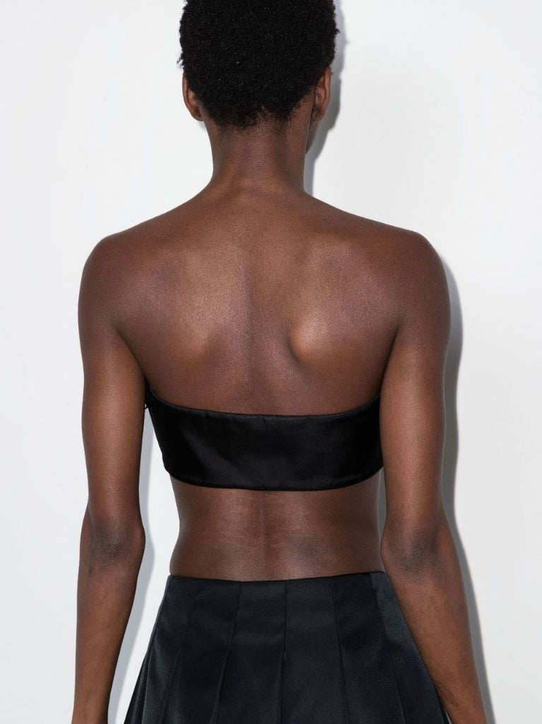 Black Re-nylon Logo Plaque Bandeau Top