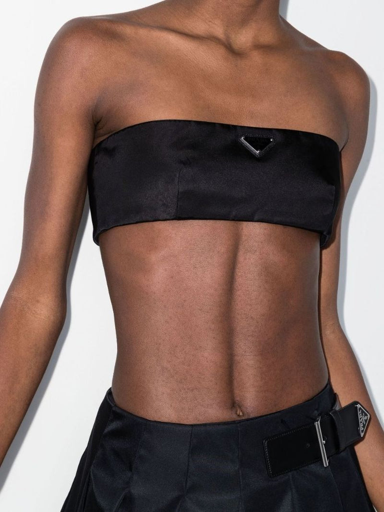 Black Re-nylon Logo Plaque Bandeau Top