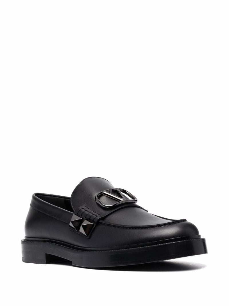 Black Stud Sign Leather Loafers